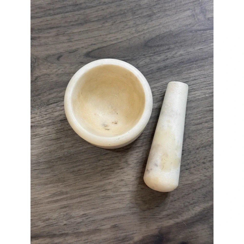 Vintage Marble Mortar Pestle Cream Stone Apothecary Cottagecore Kitchen Decor